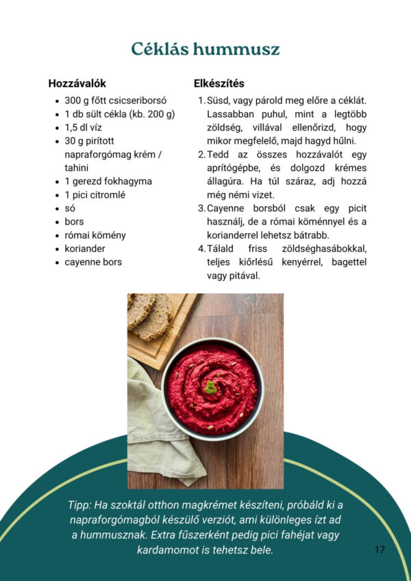 teljes értékű növényi recept - hummusz receptek e-könyv - céklas hummusz recept