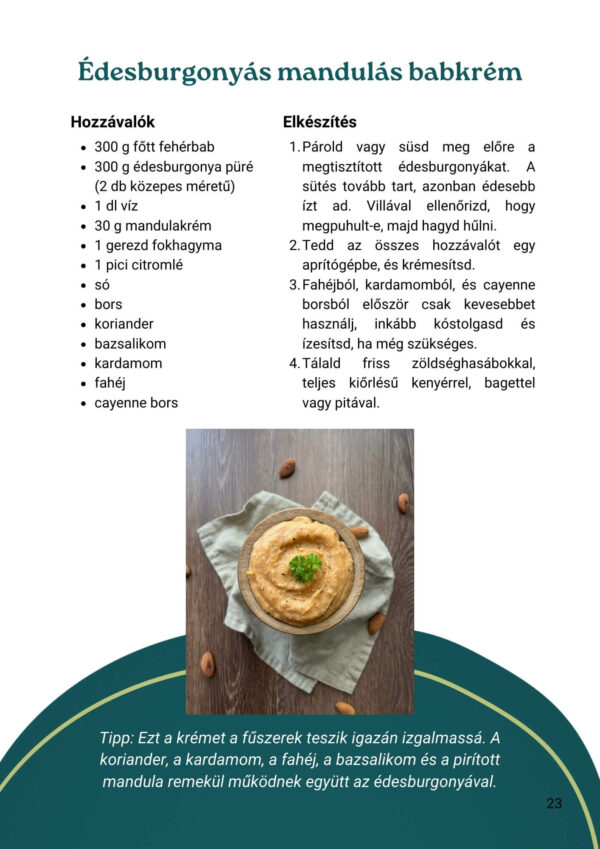 teljes értékű növényi recept - hummusz receptek e-könyv - édesburgonyás babkrém hummusz recept