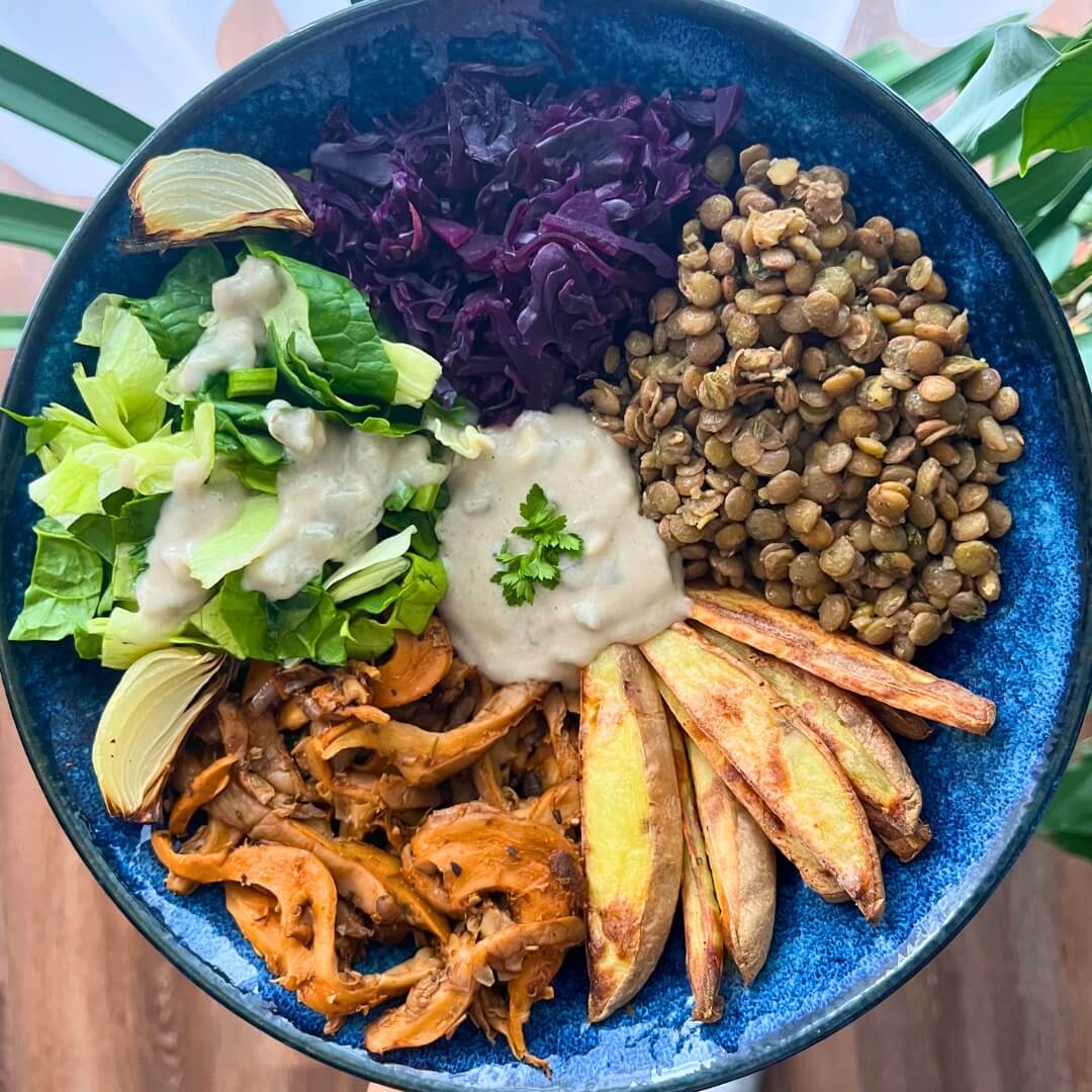 vegán gyros tál