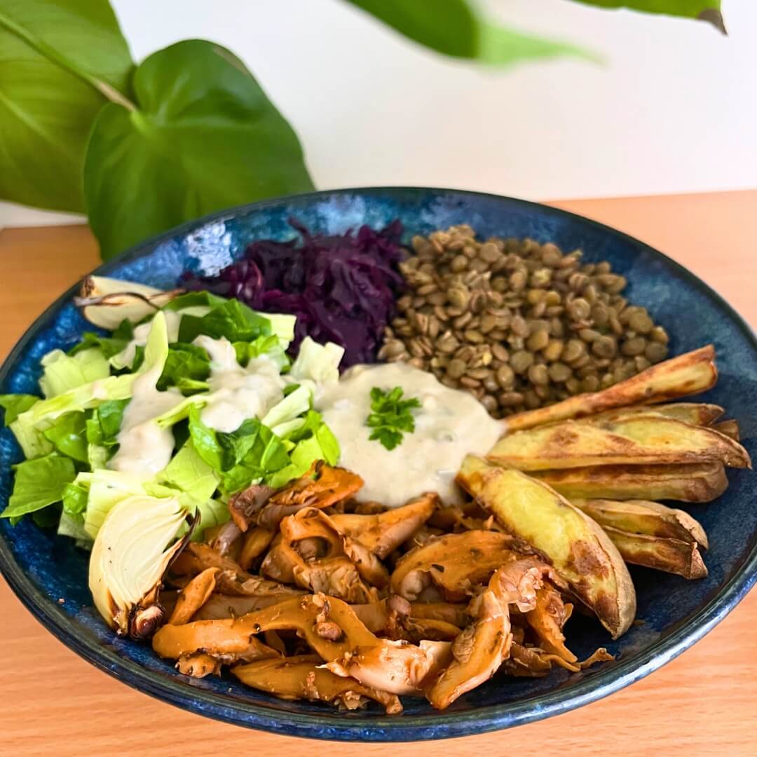 vegán gyros tál