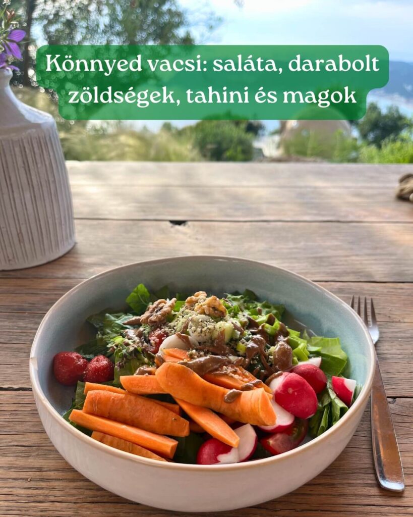 Korfu ételek: Konnyed-vacsi-salata-darabolt-zoldsegek-tahini-es-magok