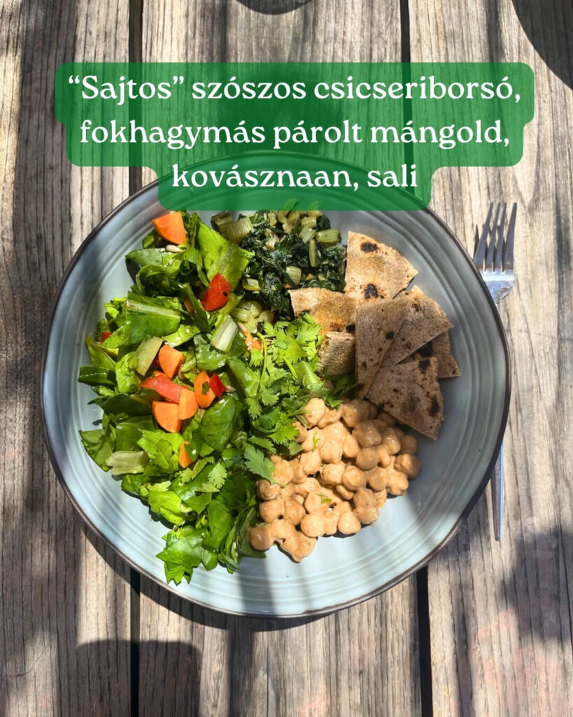 Korfu ételek: Sajtos-szoszos-csicseriborso-fokhagymas-parolt-mangold-kovasznaan-sali