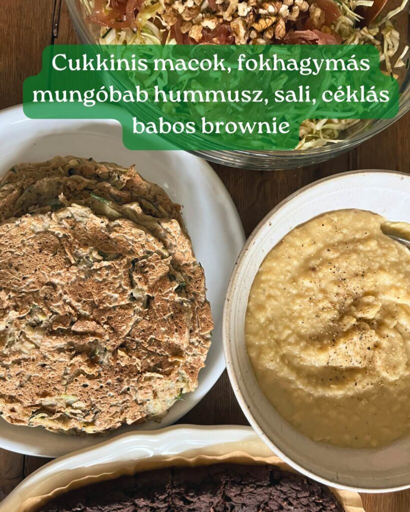 Ételek Dániában - Cukkinis-macok-fokhagymas-mungobab-hummusz-sali-ceklas-babos-brownie