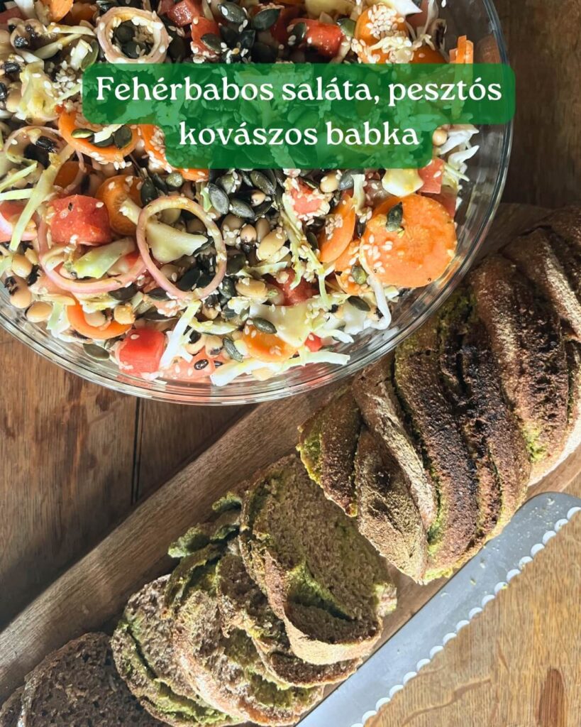 Ételek Dániában - Feherbabos-salata-pesztos-kovaszos-babka