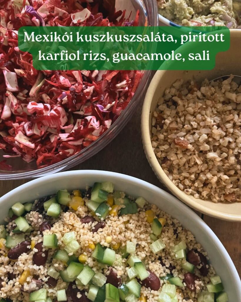 Ételek Dániában - Mexikoi-kuszkuszsalata-piritott-karfiol-rizs-guacamole-sali