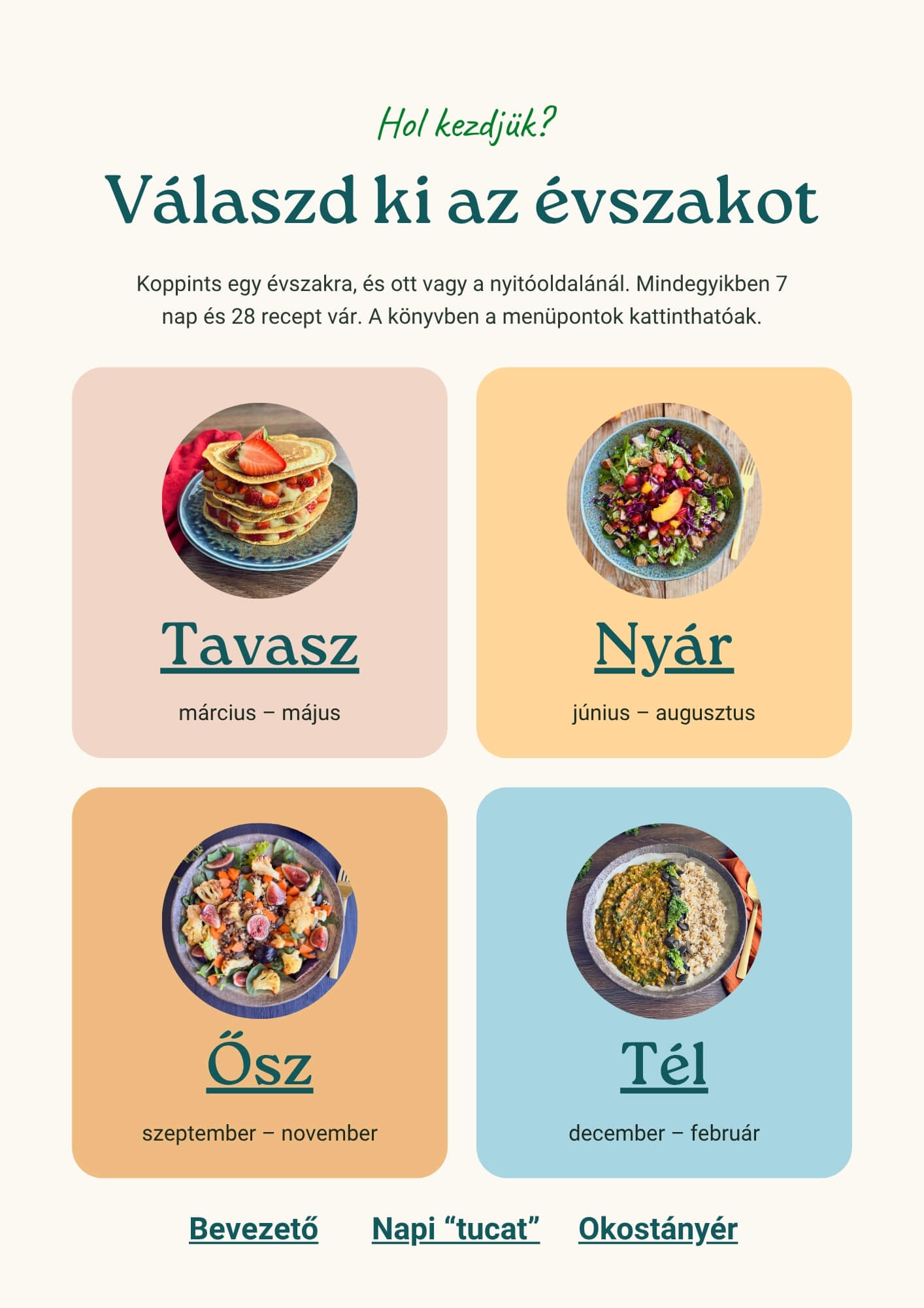 4 évszakos téné menüterv évszakválasztó